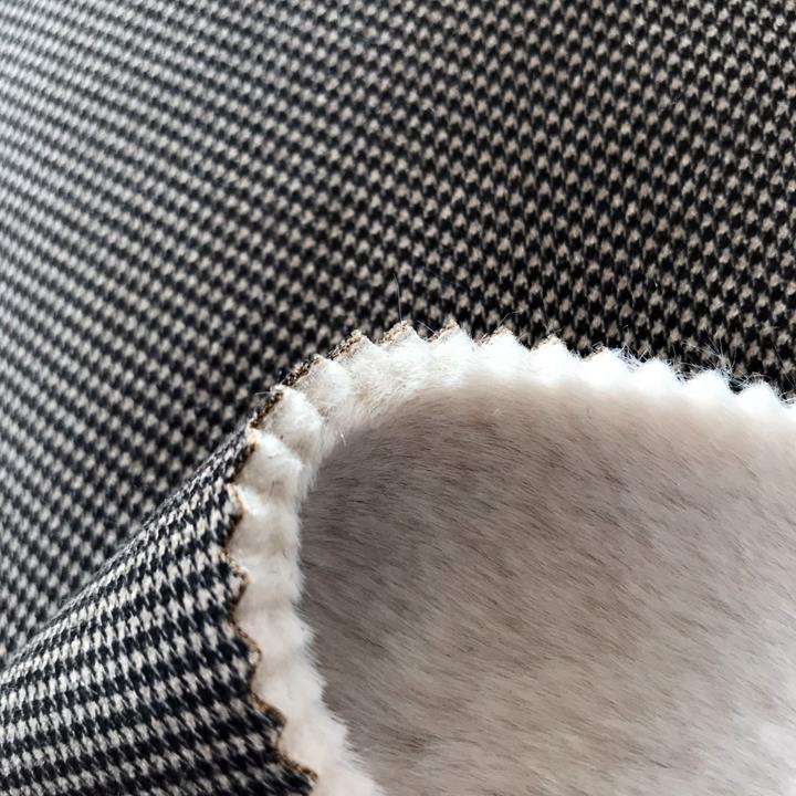 Houndstooth Printed Suede Leather With Faux Fur